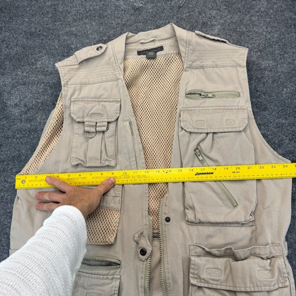 Vintage Banana Republic Photo Safari Vest Mens L Beige Mesh Lined Multi Pocket